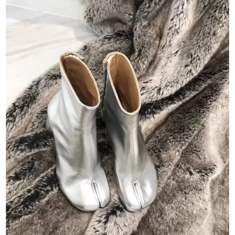 Brand Design Tabi Boots Split Toe Chunky High Heel Women Boots Leather Fashion Autumn Women Shoes Botas