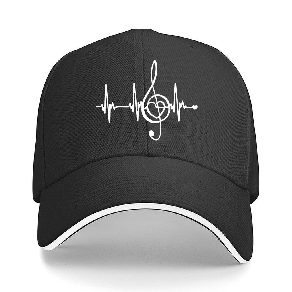 Heartbeat Note Print Baseball Cap Black Casual Outdoor Fishing Travel Hat with Machine Washabl Sandwich Baseball Cap