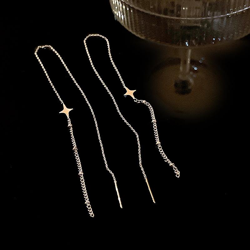 

Silver Needle Star Long Fringed Earrings European and American Simple Cold Wind Earrings High-end Fashion Versatile Earrings
