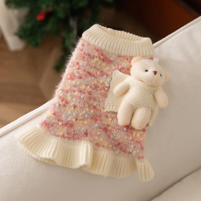 Pet Dog Sweater Winter Small Bear Print Knit Jumper Bichon Frise Teddy 4-Legged Warm Coat