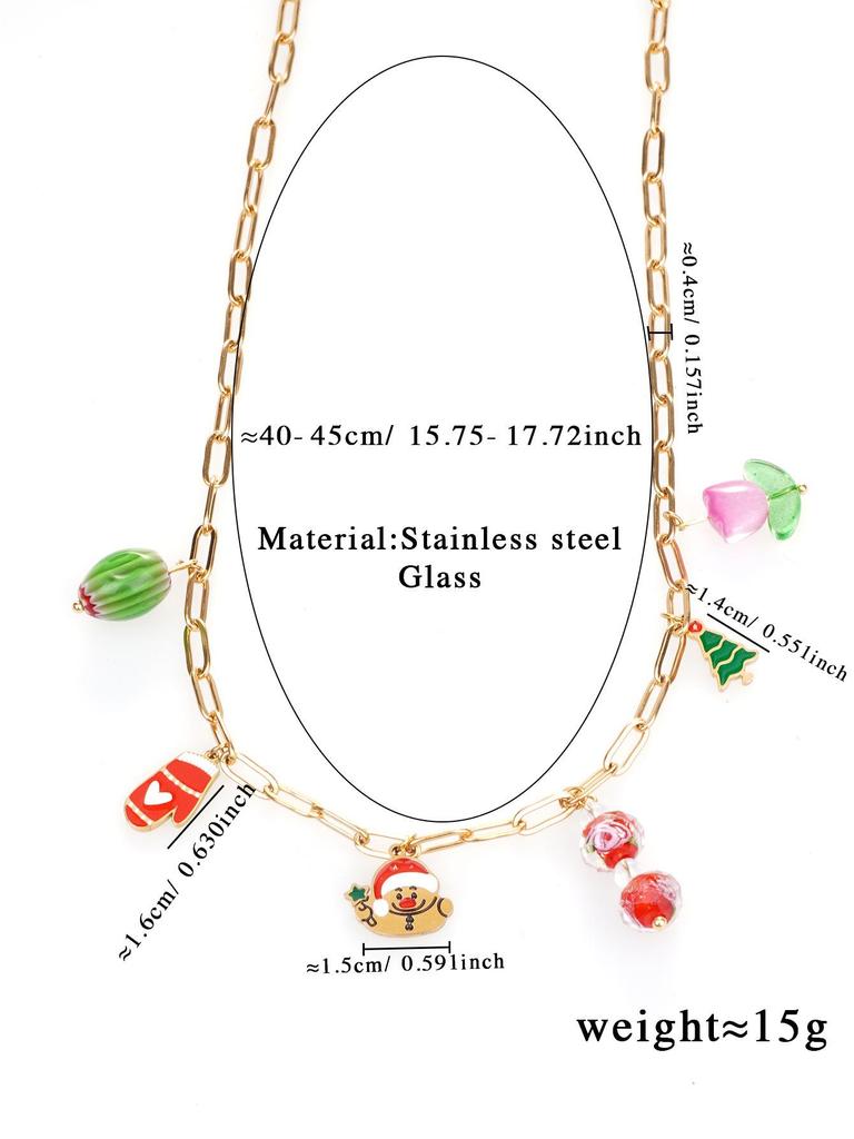 2025 Santa Claus & Christmas Tree Rice Bead Choker - European/American Fashion Stainless Steel