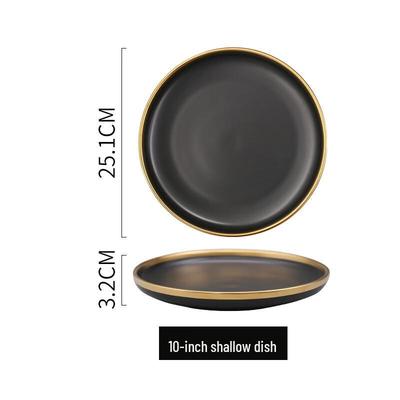 Lätt Lyx Guld Kant Matt Svart Keramik Middagstallrik