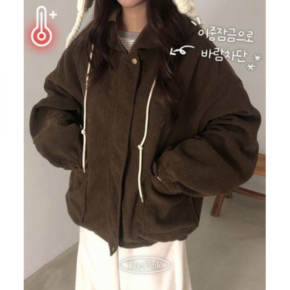 The Pink Men Loose Fit Corduroy Pocket Fur Hooded Jacket Jumper