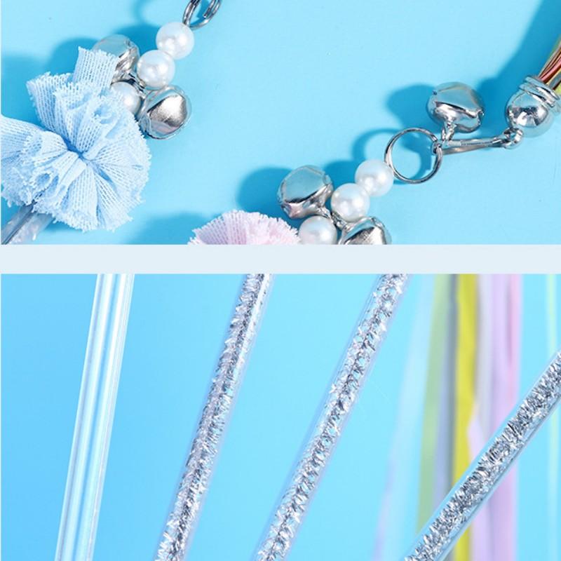 Cat Toy Rainbow Tassel Cats Stick Long Handle Cat Toys Interactive Tassel Toys for Cats Teasing Pet Toy with Bell Pet Supplies