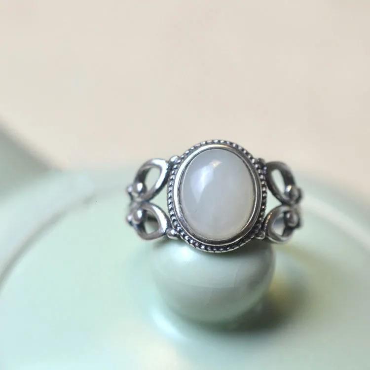 Butterfly-Edge Natural Hetian Jade & S925 Silver Ring - Women's Fresh, Fashionable, Niche Design