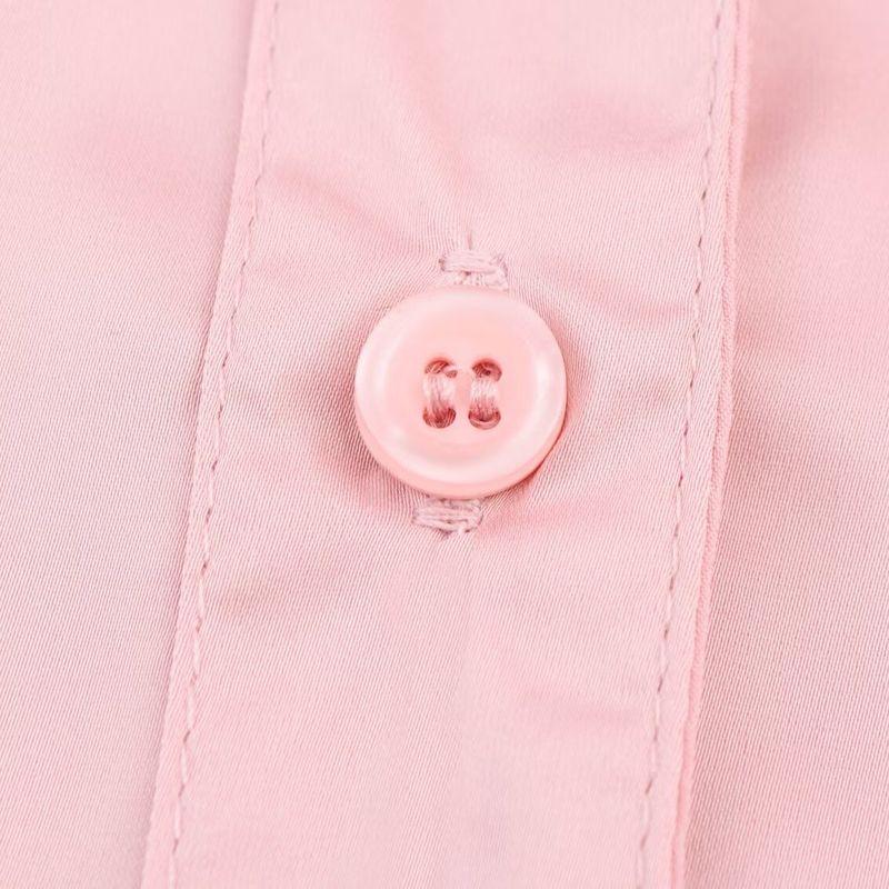 Kaslead New Arrival Women's Fashion Style Fashion Satin Chiffon Flounce Trim Lace Up Long Sleeves Shirt