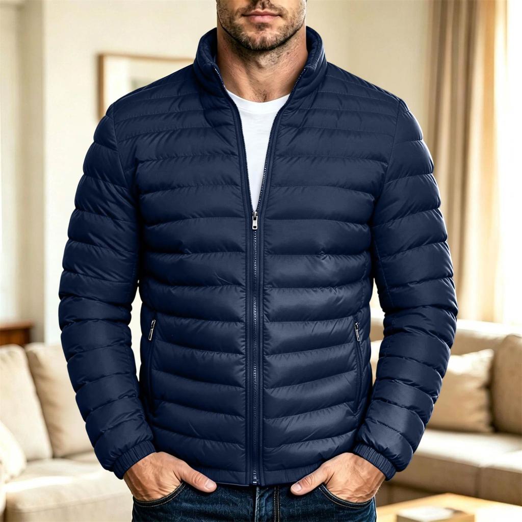 Men's Trendy Casual Color Stand Collar Cotton Padded Jacket for Everyday Wear