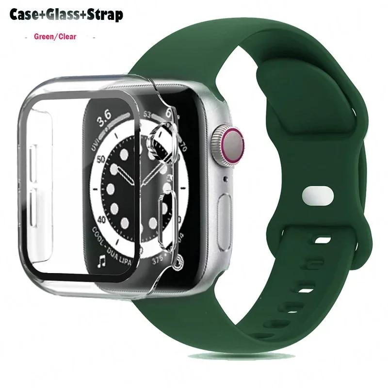 Glas+Gehäuse+Armband Für Uhrenarmband 44mm 41mm 45mm 40mm 38mm 42mm Silikonarmband iWatch Serie 9 8 3 4 5 6 SE 7 Armbänder