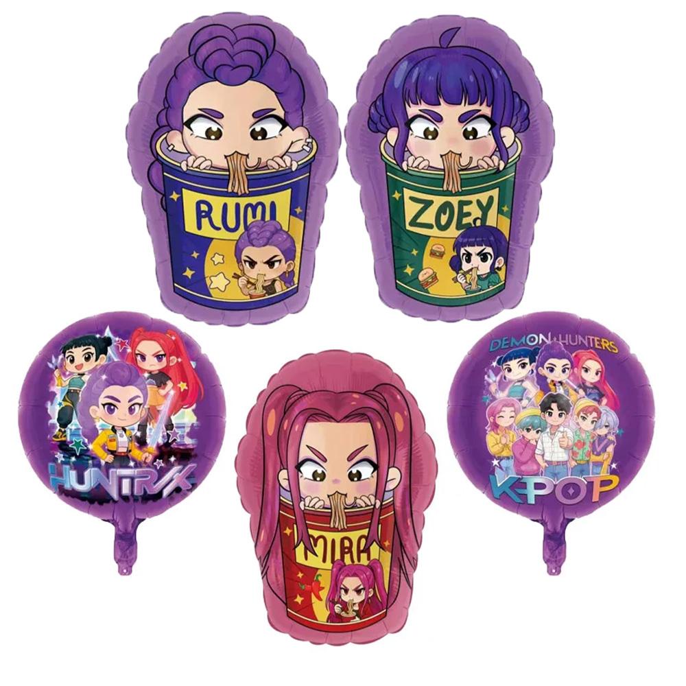 5pcs Kpop Demon Hunter Foil Balloons Birthday Decorations Huntrix Cumplea Guerreras Pop Saja Boys Party Supply Globos Rumi K os Round Sensory As Picture