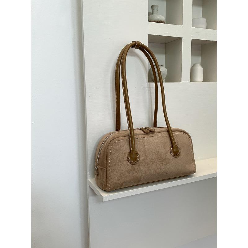 Осенняя замшевая сумка-багет, простой кожаный дизайн, сумка подмышку, женская плюшевая модная универсальная сумка через плечо абрикосовый