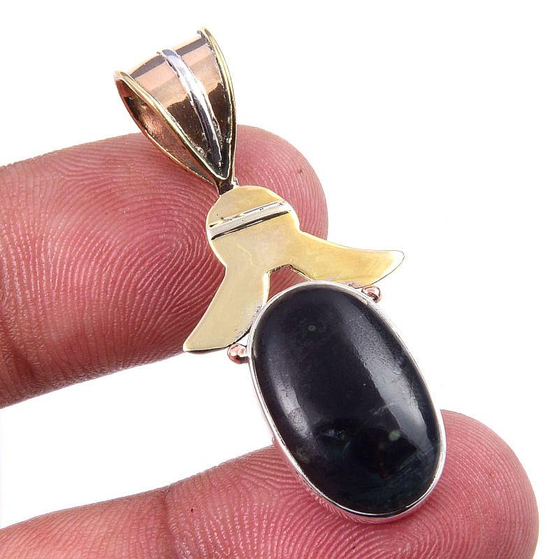 

Natural Green Pietersite Gemstone 925 Solid Silver Two Tone Pendant 1.50 b3b93