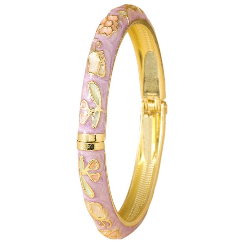 Blumiges Vintage Cloisonné Armreif Emaille Damen Handarmband Buntes Blumenarmband Damen