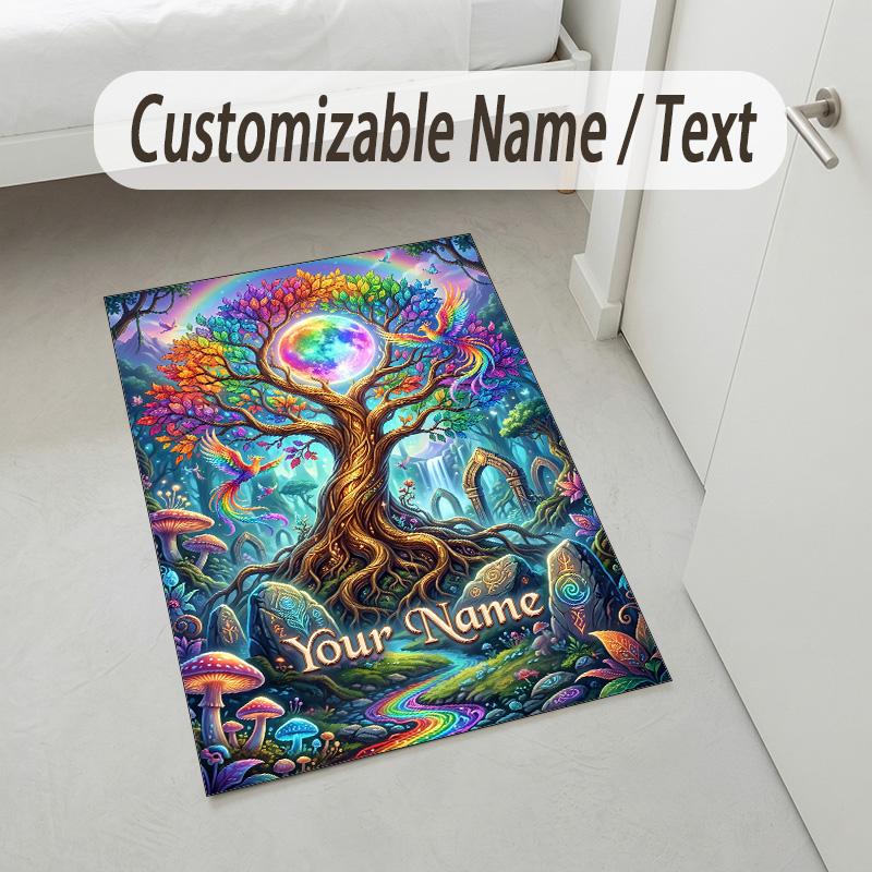 Forest Creatures Theme Soft Crystal Velvet Rug Custom Name & Text Print Non Slip Floor Rug for Bedroom Living Room