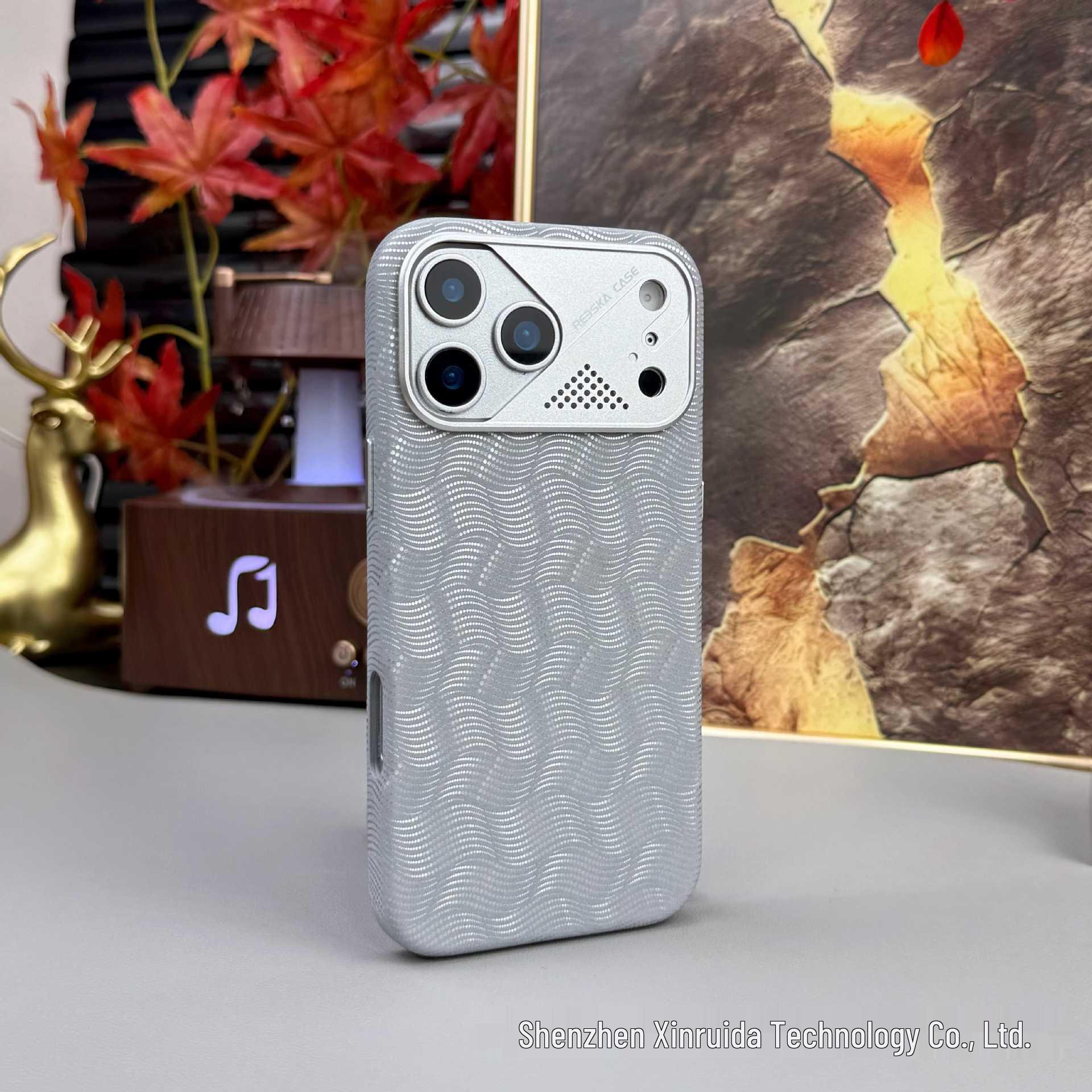Wave Pattern Leather Magnetic Case for iPhone 17 Pro Max with 16 Metal Lens Drop Protection 14 Pro Max