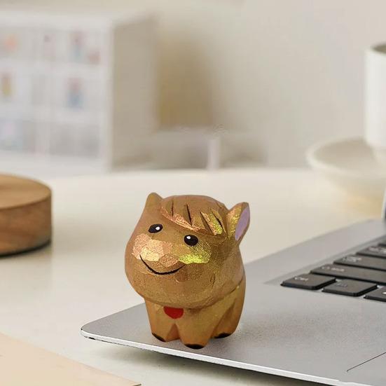 Hand-Carved Small Horse Figurines Craft Wooden Horse Figurine with Base Cute Animal Desktop Decor Gift for Animal Lovers