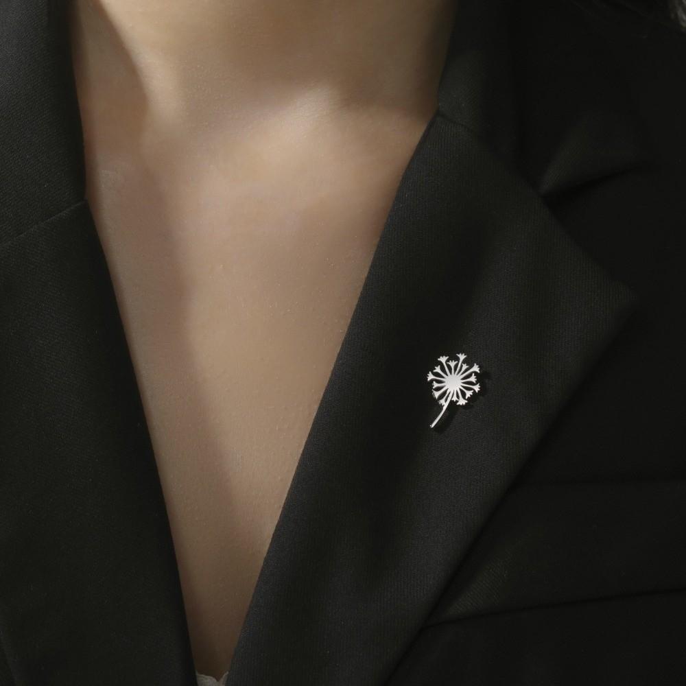 Stainless Steel Blowball Brooch Luxury Suit Badge Pin Trendy Women Brooch Suit Collar