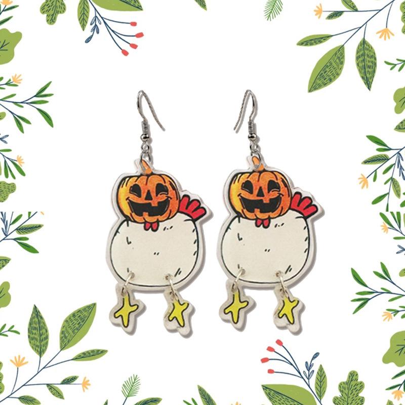 New Funny Chicken Ghost Face Pumpkin Witch Hat Pendant Acrylic Women's Earrings