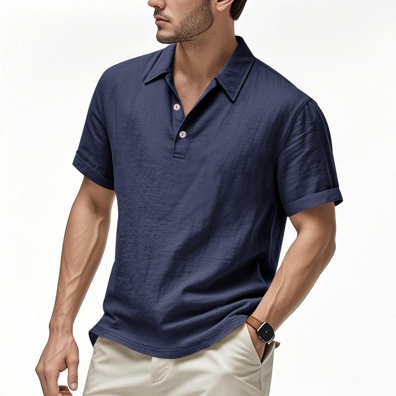 Summer Men's Casual Buttoned Loose Linen Lapel Short Sleeve Shirt for Men