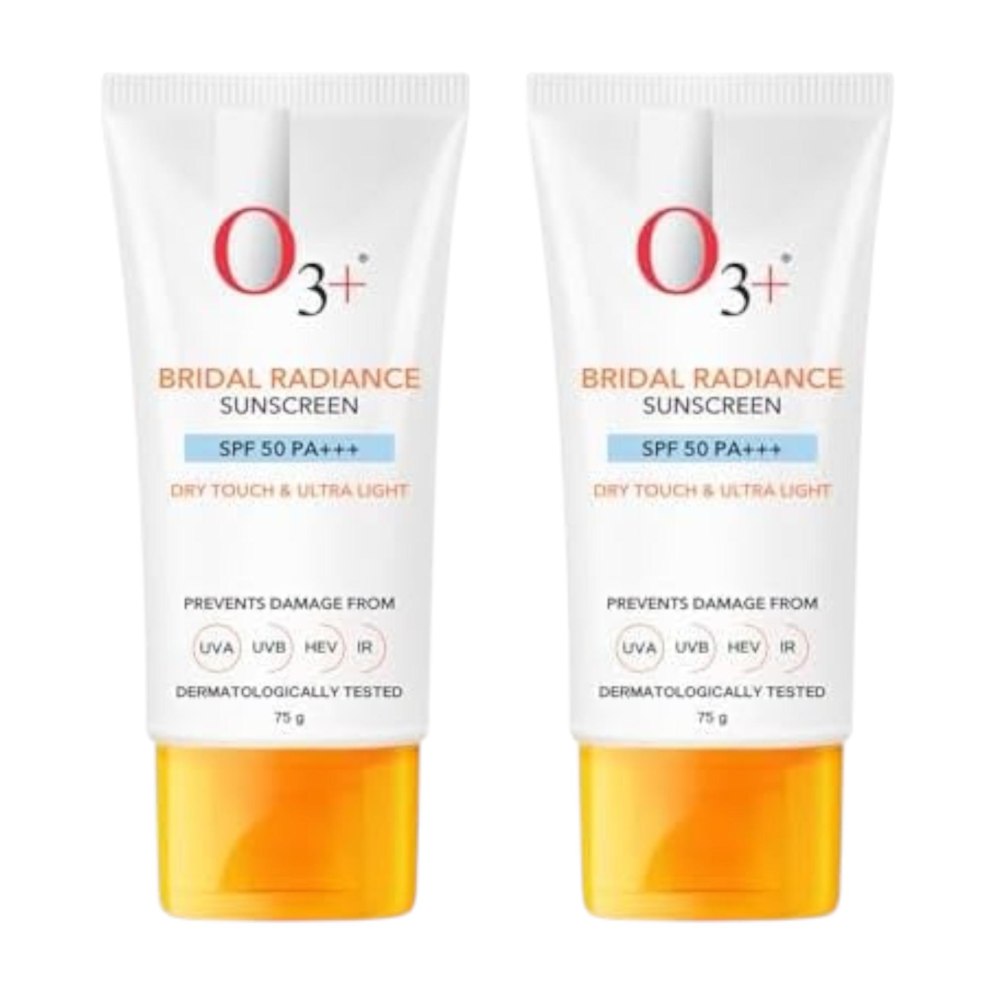 

O3+ Bridal Radiance Sunscreen SPF 50 PA +++ 75g Dry Touch Non-Greasy Ultra Light Protection Pack of 2