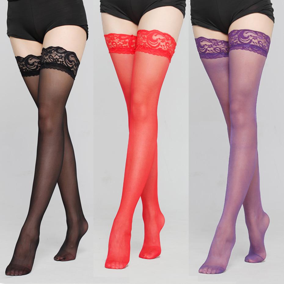 1Pair Women's Sexy Stocking Sheer Lace Top Thigh High Stockings Nets For Women Female Stockings Black White Red Dropship