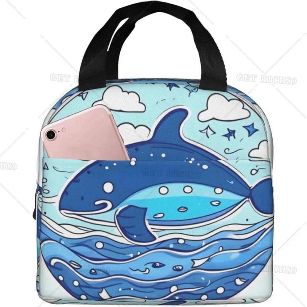 

Маленький термосумка для ланча с изображением кита для плавания на открытом воздухе, морская живность, прочная многофункциональная коробка с карманом для женщин, мужчин и детей 22x20x13CM темно серый