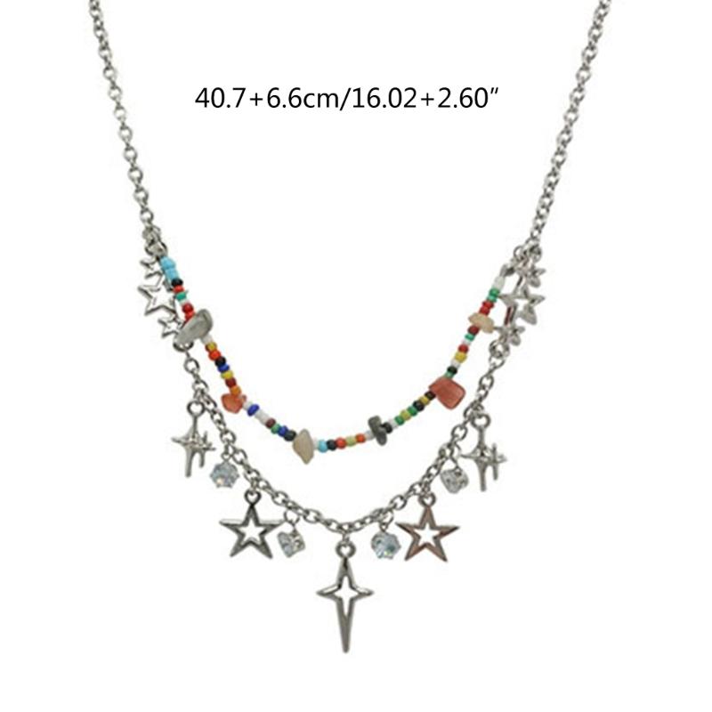 Aesthetic Jewelry Y2k Style Star Pendant Necklace Double Layer Necklace Chain Necklaces Perfect for Wedding Party Daily