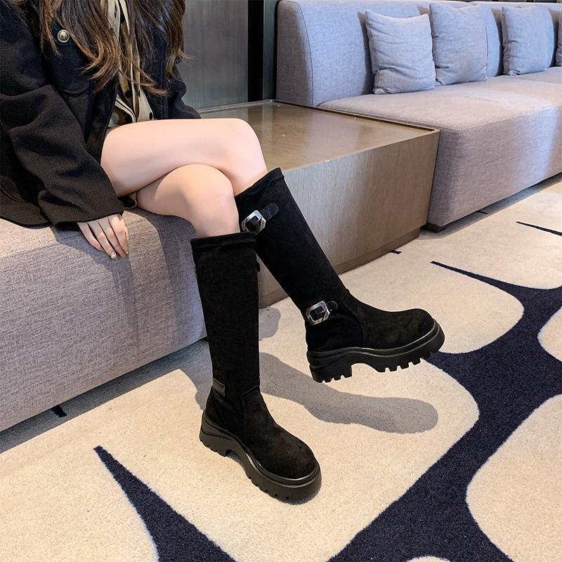 Fashion Flats Women High Boots Suede Winter Designer Shoes Fashion Casual Woman's Boots 2025 New Dress Brand Goth Mujer Chelsea Botas