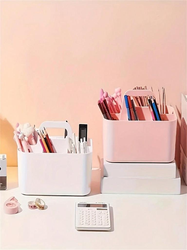 1Pc Plastic Storage Basket with Handle, Portable Pencil Case and Pencil Case, 5-Pack Desk Storage Box, a Must-Have for Valentine's Day and Than