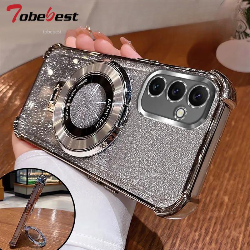 Wstrząsoodporne Brokatowe Platerowane Magnetyczne Etui z Uchwytem Dla Samsung Galaxy A05 A05S A04 A04E A03S A02S A03 A02 A51 A71 A21S A31 Cover