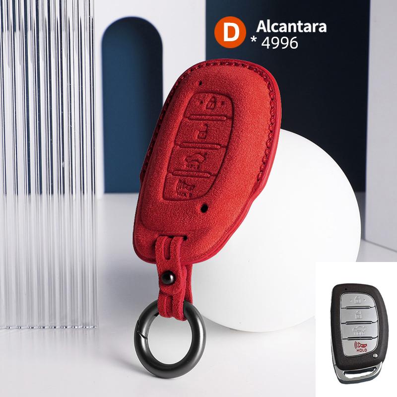 For Hyundai Tucson Santa Fe Rena Sonata Elantra Creta I10 I30 I40 Accessories 4 Button Suede Car Smart Key Case Cover Shell