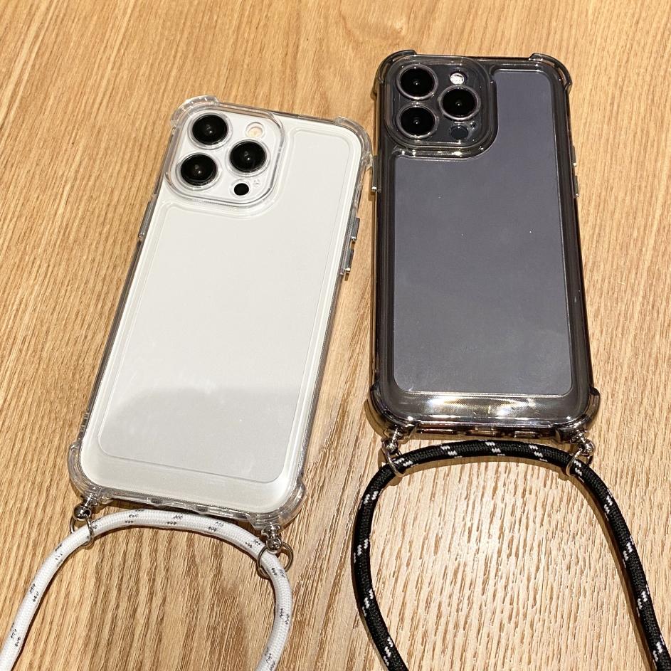 Transparent Shockproof Soft TPU Case For iPhone 14 13 11 12 Pro Max XR XS X 7 8 6S Plus SE3 Plating Button Cord Chain Rope Cover