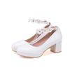 White Wedding Party Girls High Heels Pink Chunky High Heel Lolita Shoes Female Princess Flower Ankle Buckle Women Pumps 30-43