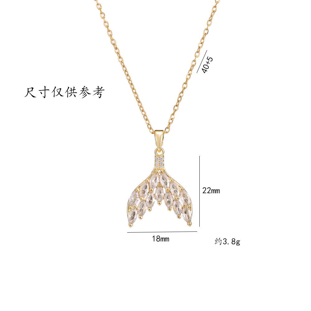 Boho Colorful Zircon Mermaid Fish Tail Pendant Necklace for Women Lady Gold Color Elegant Stainless Steel Chain Jewelry Gift