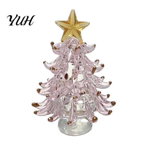Elegant Holiday Home Decor Decorative Glass Christmas Tree with Star Topper, Mini Shiny Ornaments for Office Figurine, Creative Tabletop Ornament,