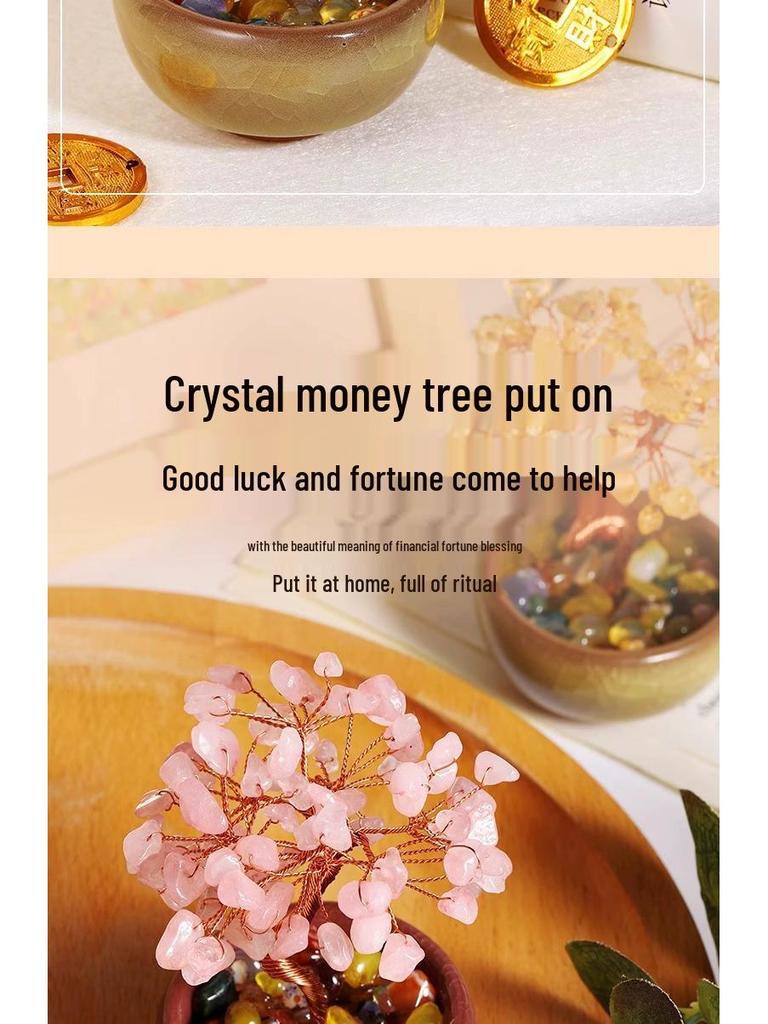 Citrine Money Tree with Agate Base - Fortune-Attracting Ornament for Home or Office