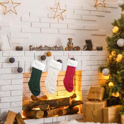 Meias de Natal Meias de lã tricotadas Decoração de árvore de Natal Presente de Natal Saco de doces Decoração de festa de janela Meia infantil