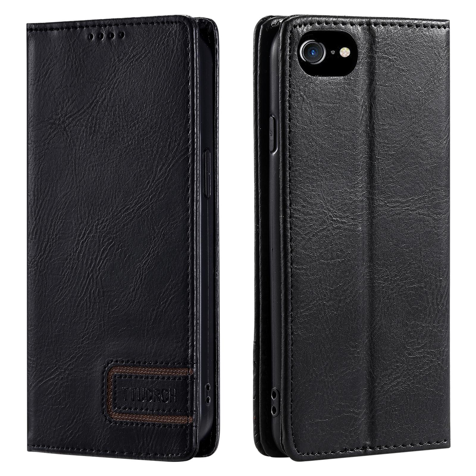 

TTUDRCH Style 007 Wallet Case for iPhone 6/6s/7/8/SE (2020)/SE (2022) Stand RFID Blocking Leather Phone Cover Black