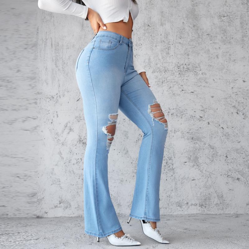 Spring and Summer Ripped Jeans Femininity Commuting Legs Long Flared Pants