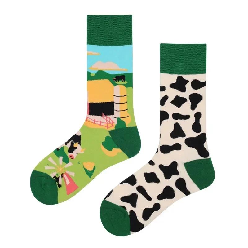 Original Design AB Mandarin Duck Asymmetric Socks Ins Street Cartoon Creative Animal and Plant Fruit Fashion Sports Cotton Socks