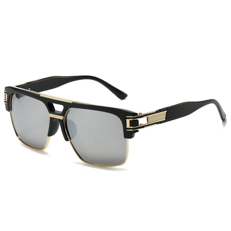 Non-polarized Square Sunglasses for Men Classic Oversized Sun Glasses Retro Semi Rimless Metal Frame Retro Eyeglasses Women
