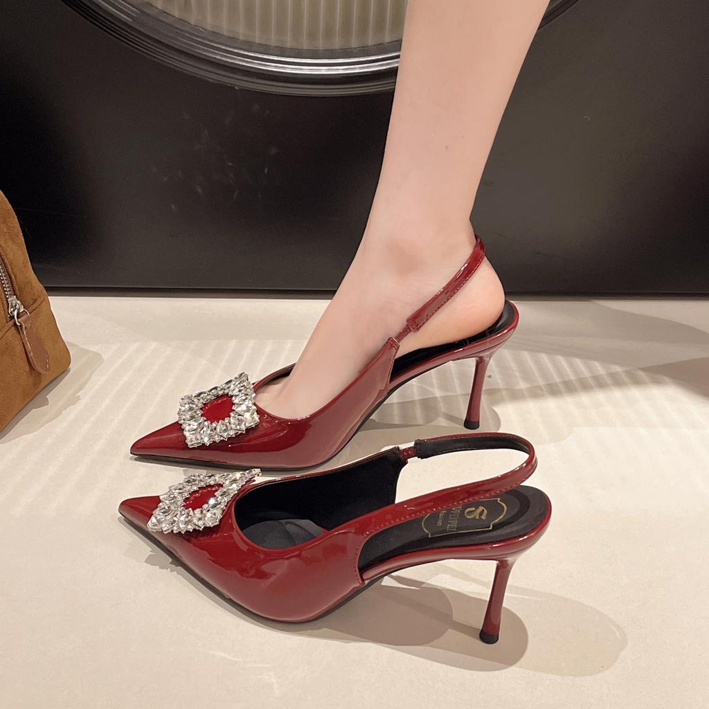 Fashion Classic Elegant Slingback Sandals Women Rhinestone Buckle Back Strap High Heels Summer Sexy Party Dress Shoes Ladies Pumps