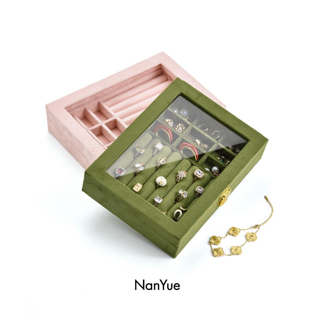 Jewelry Organizer Box With Velvet Material For Ring And Earring Storage
