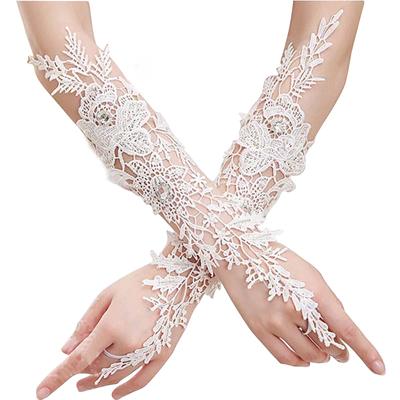 Crystal Women's Wedding Gloves Fingerless Elbow Bridal Gloves Floral Ivory Long Gloves Wedding Accessory for Bride