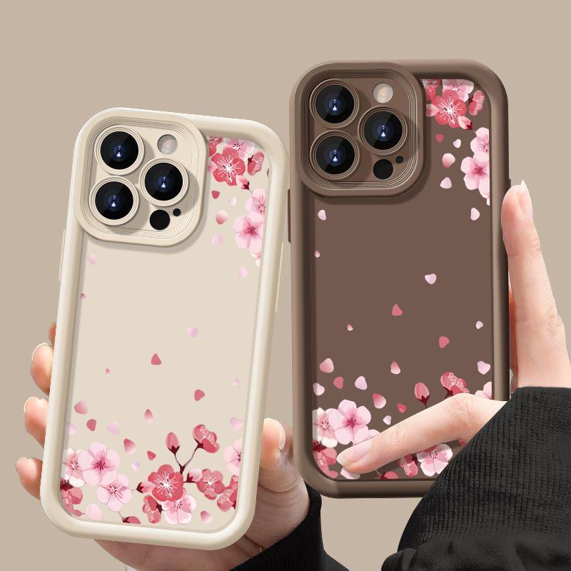 Pink Sakura Pattern Shockproof Case For iPhone 16 Pro Max 15 Plus 14 Pro 13 12 11 XS XR 8 7 TPU Soft Matte Silicone Phone Cover Shell