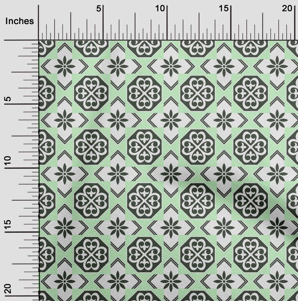 oneOone Cotton Flex Arctic Blue Fabric Floral & Tiles Moroccan Sewing Craft Projects Fabric Prints By Meter 40 Inch