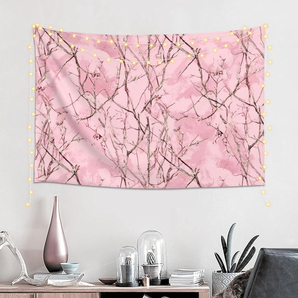 Wall Hanging for Living Room Pink Leaves Camo Tapestrys Home Decor Soft Aesthetic Tapestries Hanging Decor Blanket Wall Tapestry