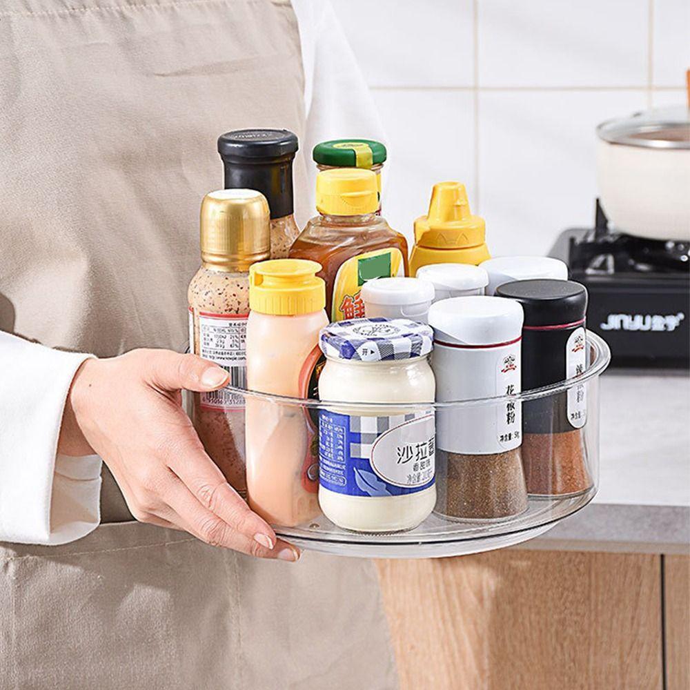 New 360° Rotating Transparent Tray Acrylic Big Capacity Desktop Storage Box Cosmetic Storage Box Kitchen
