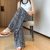 Women's Plus Size Straight Thin Section Pant Summer Ethnic Style Loose Draping Printed Wide-legged Trousers Tide