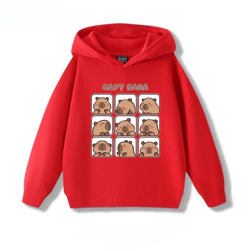 Капибара Милая Толстовка с Капюшоном с Принтом Детская Осенне-Зимняя Высокого Качества Мужская и Женская Повседневная Модная Толстовка 130 красный