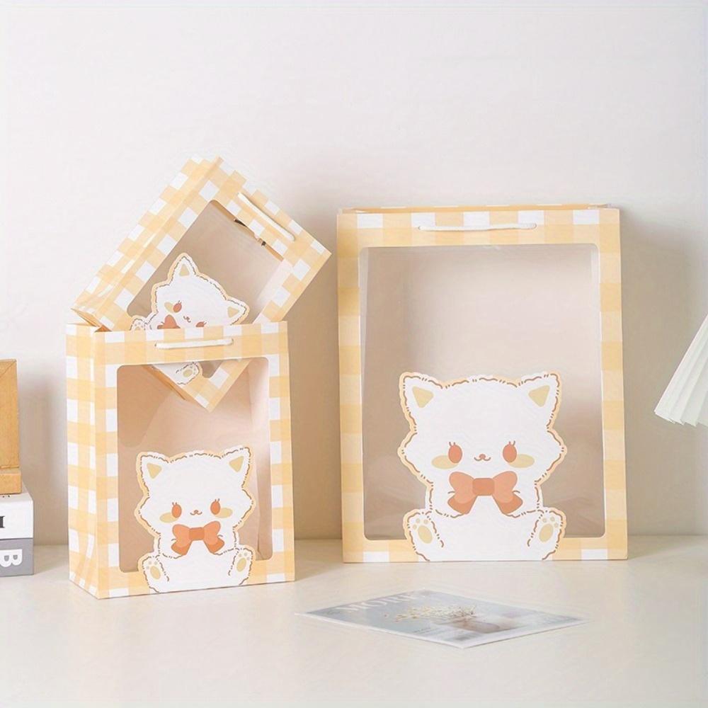 6pcs Kraft Paper Gift Bags with Clear Window Cartoon Treat Bags Handbags Souvenir Packaging Bags Flowers Gift Bag Gift Wrap Bag for Wedding Party
